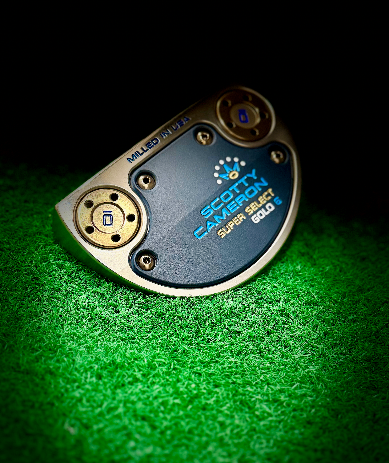 Scotty Cameron GoLo 6 putter after Tour Blast Frame, Cerakote "Navy" Sole Plate refinish by Sublevel Golf