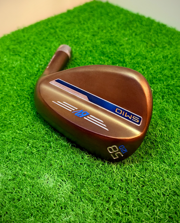 Titleist SM10 58° wedge after Double Torched; Bronze Body/Blue Badge refinish by Sublevel Golf